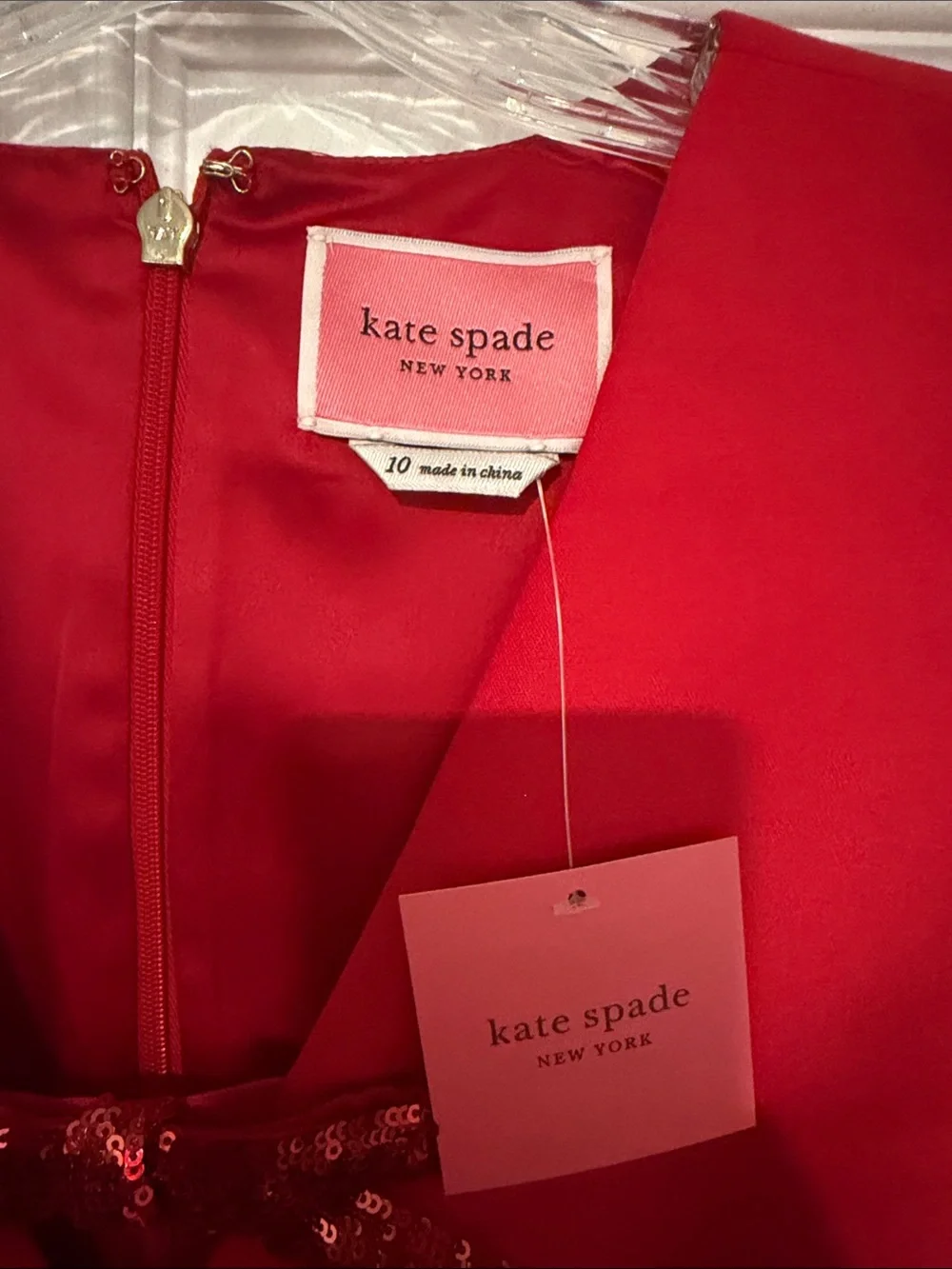 NWT Kate Spade Women’s Red Sleeveless Fit-and-Flare Dress with Sequin Bows